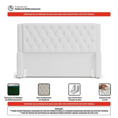 Cabeceira Atena Para Cama Box King Size 195cm Capitonê Com Frame Sintético Branco - Desk Design