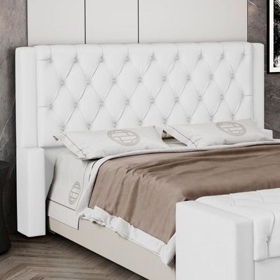 Cabeceira Atena Para Cama Box King Size 195cm Capitonê Com Frame Sintético Branco - Desk Design