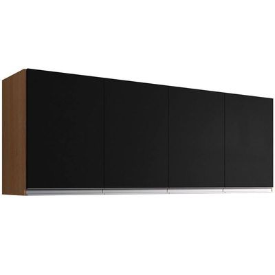 Armário Aéreo Cozinha Adriana 4 Portas 160 Cm Amêndoa-preto