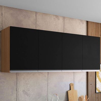 Armário Aéreo Cozinha Adriana 4 Portas 160 Cm Amêndoa-preto