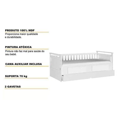 Cama De Babá Maria C/ 2 Gavetas E Auxiliar Branco - Peroba
