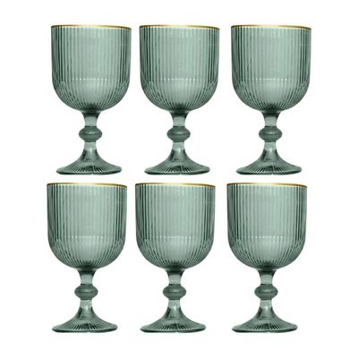 Jogo de taças em vidro borda dourada L'Hermitage Cameratta 365ml 6 peças verde