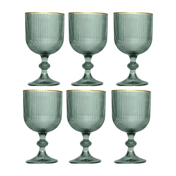 Jogo de taças em vidro borda dourada L'Hermitage Cameratta 365ml 6 peças verde