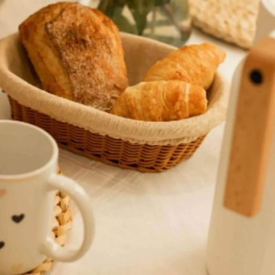 5 Cestos Porta Pão Plástico Rattan com Forro Lyor 24,5x17cm Folhados Bolo Retangular
