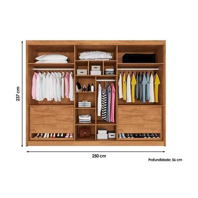 Guarda Roupa 6 Portas Ripadas (2 c/ Espelho) e 6 Gavetas Potente Braúna - Europa