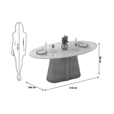 Mesa Multiuso Cozinha Ryze c/ Tampo Madeirado c/ Vidro Oval 218x108cm Freijo/Off White - DJ Móveis