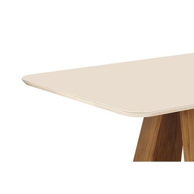 Mesa Multiuso Cozinha Kiara c/ Tampo Madeirado c/ Vidro Curvo 120x90cm Freijo/Off White - DJ Móveis