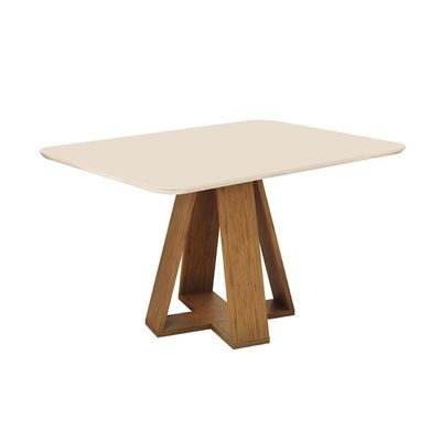 Mesa Multiuso Cozinha Kiara c/ Tampo Madeirado c/ Vidro Curvo 120x90cm Freijo/Off White - DJ Móveis