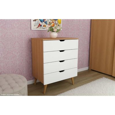Cômoda Casal CM-8026 c/ 4 Gavetas Amêndoa/Branco - Tecno Mobili