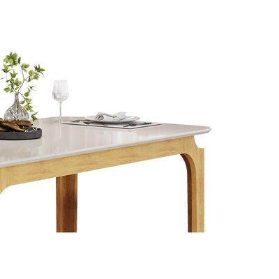 Mesa Multiuso Cozinha Marina c/ Tampo Madeirado c/ Vidro Curvo 160x80cm Freijo/Off White - DJ Móveis
