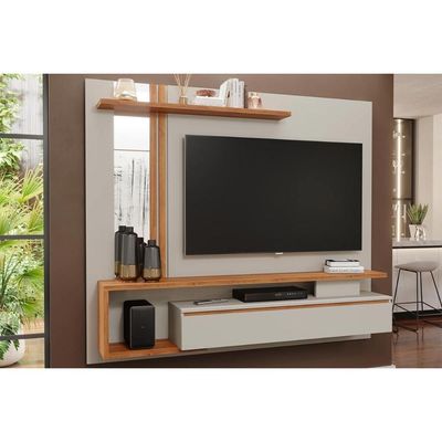 Painel Quarto p/ TV até 60 Pol Treviso c/ 1 Porta e Nicho 180x153cm Off White/Cinamomo - Permóbili