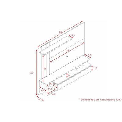 Painel Quarto p/ TV até 60 Pol Treviso c/ 1 Porta e Nicho 180x153cm Off White/Cinamomo - Permóbili