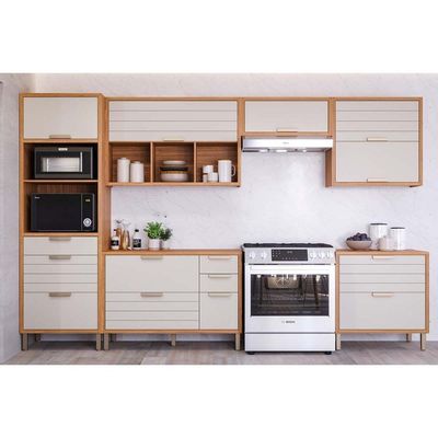 Kit Cozinha Completa 6 Peças Eloise (3Aéreos+2Balcões+1Paneleiro) CZ023 Freijo/Off White - MGM