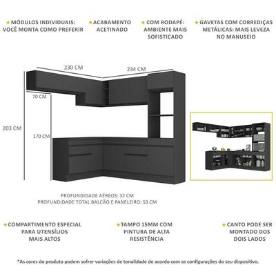 Armário De Cozinha Completa De Canto Mp2105.895 Preto