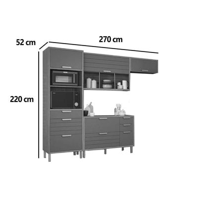 Cozinha Modulada Completa Eloise 4 Peças (2Aéreos+1Balcão+1Paneleiro) CZ028 Freijo/Titanium - MGM