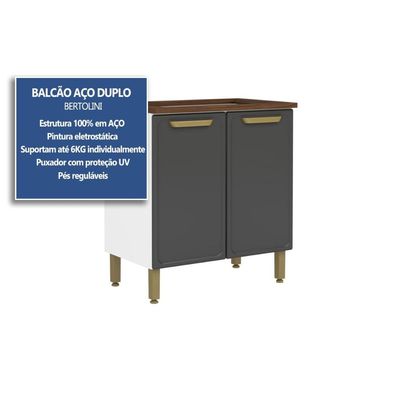 Gabinete de Cozinha Modulado p/ Cooktop c/ Tampo Bella c/ 2 Portas 80cm Grafite - Bertolini