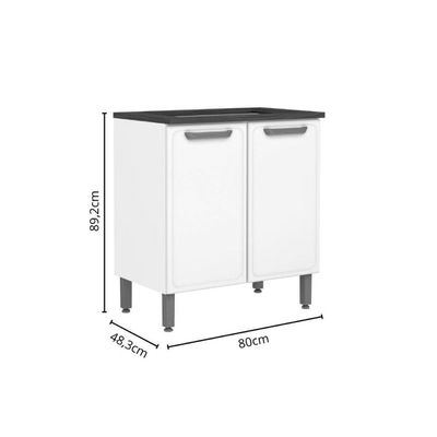 Gabinete de Cozinha Modulado p/ Cooktop c/ Tampo Bella c/ 2 Portas 80cm Grafite - Bertolini