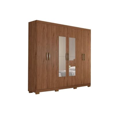 Guarda Roupa 6 Portas (2 c/ Espelho) e 3 Gavetas Clara Cinamomo/Off White - Panan