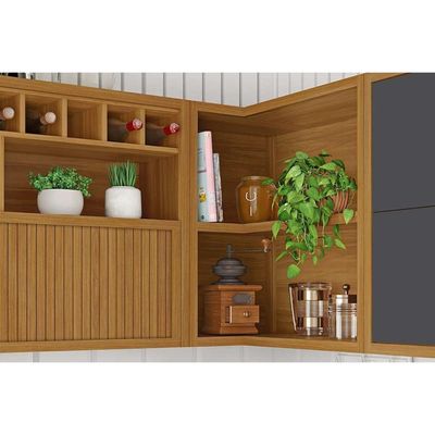 Cozinha Modulada Completa Imperatriz 8 Peças (3Aéreos+4Balcões+1Ilha) C8P53 Freijo/Grafite - Nesher