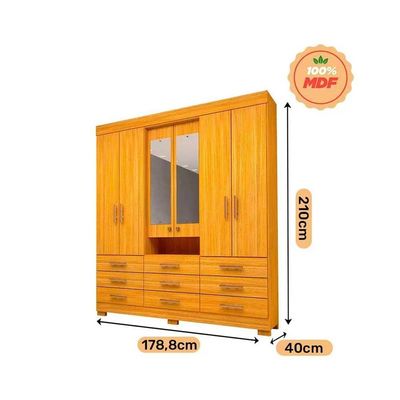 Guarda Roupa 6 Portas (2 c/ Espelho) e 9 Gavetas Débora Cinamomo - ACP