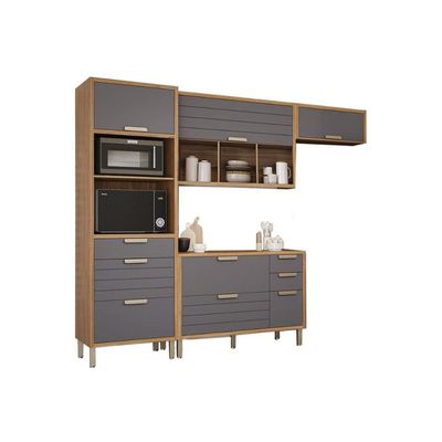 Kit de Cozinha Completa 4 Peças Eloise (2Aéreos+1Balcão+1Paneleiro) CZ028 Freijo/Titanium - MGM