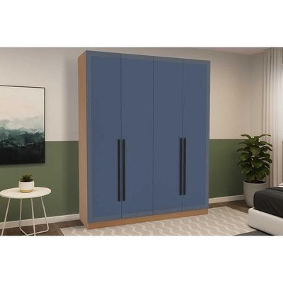 Guarda Roupa 4 Portas e 4 Gavetas Valência Freijo/Azul - Politorno