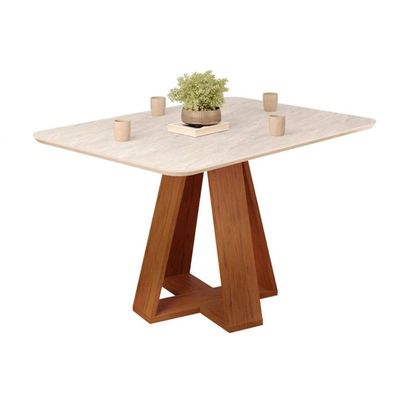 Mesa p/ Cozinha Kiara c/ Tampo Madeirado c/ Vidro Curvo 120x90cm Cedro/Quartzo - DJ Móveis