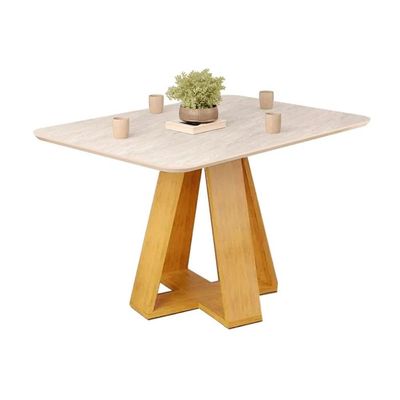 Mesa p/ Cozinha Kiara c/ Tampo Madeirado c/ Vidro Curvo 120x90cm Cedro/Quartzo - DJ Móveis