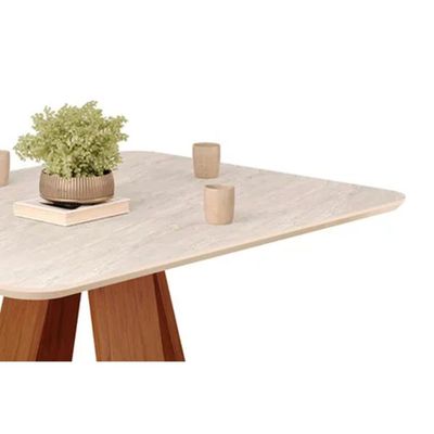 Mesa p/ Cozinha Kiara c/ Tampo Madeirado c/ Vidro Curvo 120x90cm Cedro/Quartzo - DJ Móveis