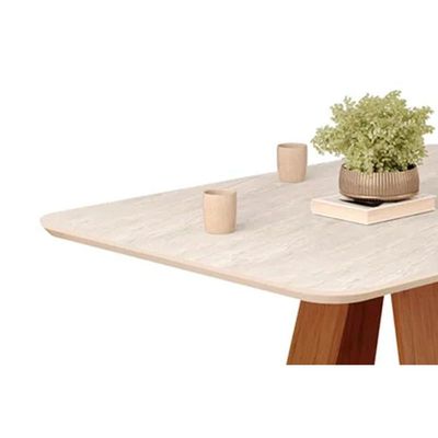 Mesa p/ Cozinha Kiara c/ Tampo Madeirado c/ Vidro Curvo 120x90cm Cedro/Quartzo - DJ Móveis