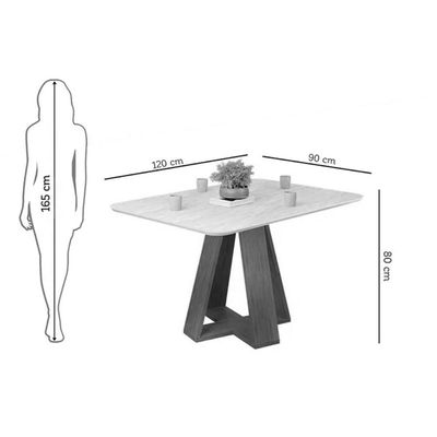 Mesa p/ Cozinha Kiara c/ Tampo Madeirado c/ Vidro Curvo 120x90cm Cedro/Quartzo - DJ Móveis
