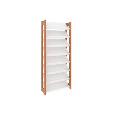 Armário Sapateira Solteiro Sapateira AZ1006 c/ 8 Prateleiras Branco/Nogal - Tecno Mobili