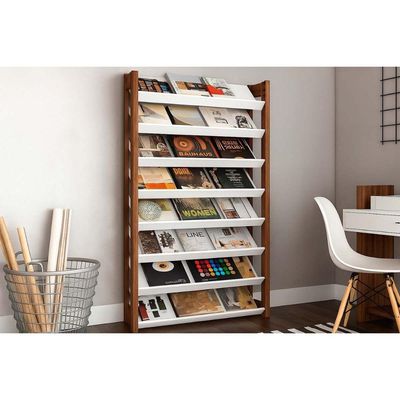Armário Sapateira Solteiro Sapateira AZ1006 c/ 8 Prateleiras Branco/Nogal - Tecno Mobili