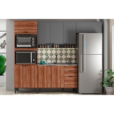 Armário de Cozinha Modulado Alpha 2501 c/ 3 Portas 120cm Preto - Carraro