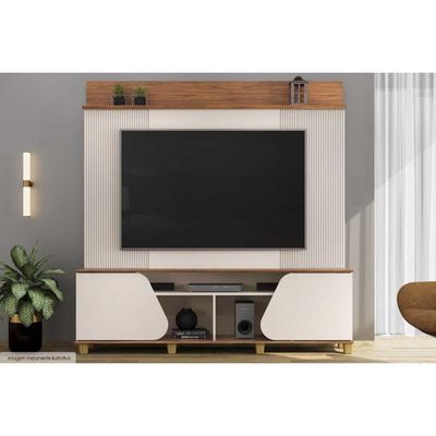 Rack Bancada c/ Painel p/ TV até 70 Pol Henry 2 Porta 182x184cm Off White/Freijó - DJ Móveis