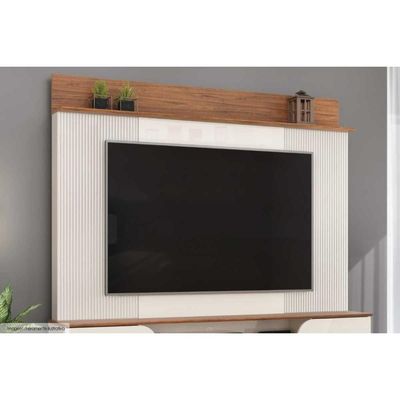 Rack Bancada c/ Painel p/ TV até 70 Pol Henry 2 Porta 182x184cm Off White/Freijó - DJ Móveis