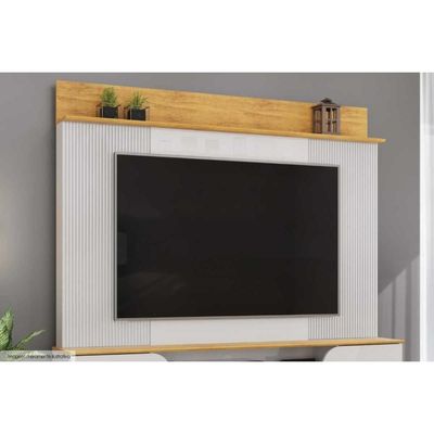 Rack Bancada c/ Painel p/ TV até 70 Pol Henry 2 Porta 182x184cm Off White/Freijó - DJ Móveis
