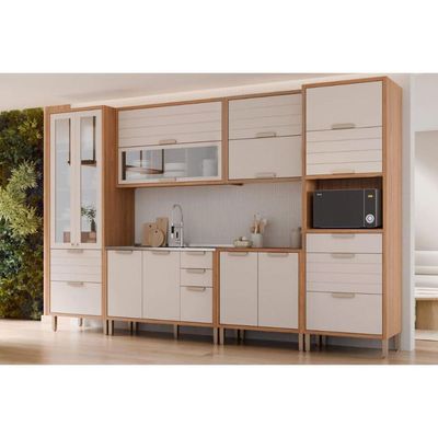 Gabinete de Cozinha Modulado Balcão c/ Tampo Eloise c/ 2 Portas 80cm Cinamomo/Off White - MGM