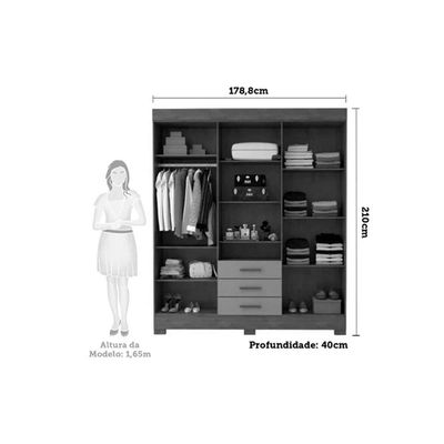 Guarda Roupa 6 Portas (2 c/ Espelho) e 3 Gavetas Débora Cinamomo - ACP