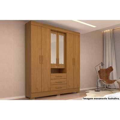 Guarda Roupa 6 Portas (2 c/ Espelho) e 3 Gavetas Débora Cinamomo - ACP