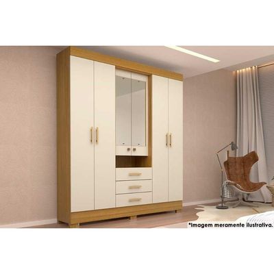 Guarda Roupa 6 Portas (2 c/ Espelho) e 3 Gavetas Débora Cinamomo/Off White - ACP