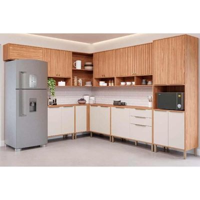 Gabinete de Cozinha Modulado Balcão c/ Tampo Divina de Canto c/ 1 Porta 92cm Cinamomo/Titanium - MGM