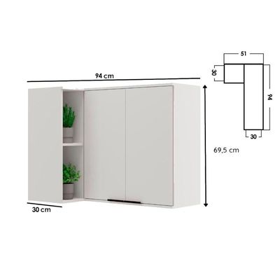 Armário de Cozinha Modulado Alpha 2505 Canto Reto c/ 2 Portas 94cm Branco - Carraro