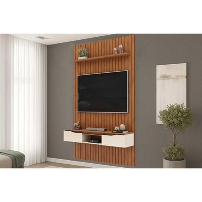 Painel Home p/ TV Isac 183x240cm Freijo/Off White - DJ Móveis