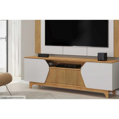Home p/ TV até 75 Pol Helo c/ 4 Portas Off White/Freijó - DJ Móveis