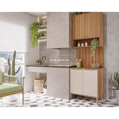 Cozinha Modulada MGM Divina 3 Peças (1Aéreo+1Balcão+1Complemento) CZ006 Freijo/Off White-MGM