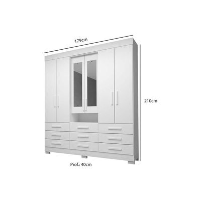 Guarda Roupa 6 Portas (2 c/ Espelho) e 9 Gavetas Débora Cinamomo/Off White - ACP