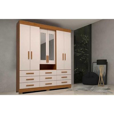 Guarda Roupa 6 Portas (2 c/ Espelho) e 9 Gavetas Débora Cinamomo/Off White - ACP