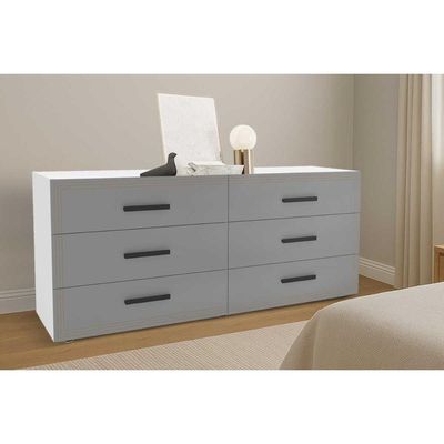 Cômoda Casal Valência c/ 6 Gavetas Branco/Cinza - Politorno