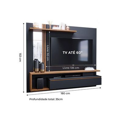 Home p/ TV até 60 Pol Treviso c/ 1 Porta e Nicho 180x153cm Off White/Cinamomo - Permóbili